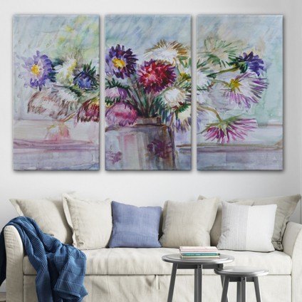 Yağlıboya Görünüm Aster Çiçeği Dekoratif Kanvas Tablo, Duvar Dekoru 3456 modelleri