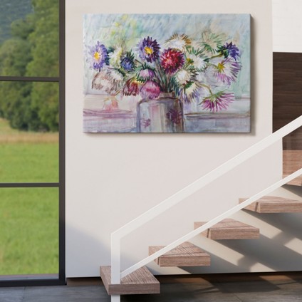 Yağlıboya Görünüm Aster Çiçeği Dekoratif Kanvas Tablo, Duvar Dekoru 3456 indirimleri