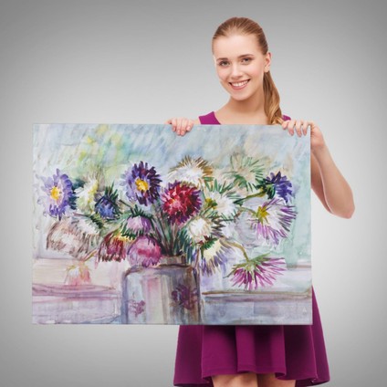 Yağlıboya Görünüm Aster Çiçeği Dekoratif Kanvas Tablo, Duvar Dekoru 3456