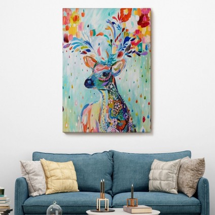 Geyik ve Renkli Çiçekler Dekoratif Kanvas Tablo, Duvar Dekoru 6196 fiyatları