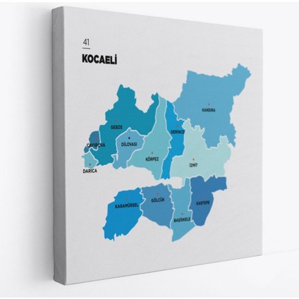 Il ve Ilçeler Haritası Kocaeli, Modern Dekoratif Kanvas Tablo, Duvar Dekoru 1402