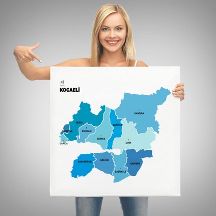 Il ve Ilçeler Haritası Kocaeli, Modern Dekoratif Kanvas Tablo, Duvar Dekoru 1402