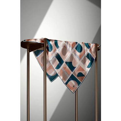 %100 Twill Ipek Geometri Desenli Lacivert - Vizon Renkli 90X90 Eşarp Kenar Dikiş Şekli El Dikişli fırsatları