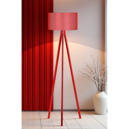 Ahşap Gövdeli Kırmızı Siyah Detaylı Lambader Kırmızı Başlık