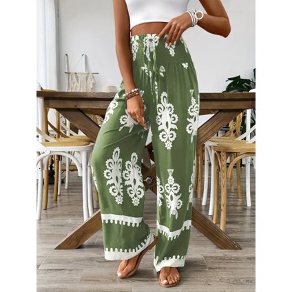 Kadın Yüksek Bel Büzgülü Etnik Desen Baskılı Süprem Pantolon fiyatları