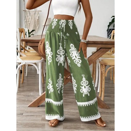 Kadın Yüksek Bel Büzgülü Etnik Desen Baskılı Süprem Pantolon fırsatları