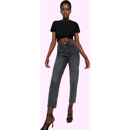 Kadın Denim Mom Jean Pantolon Yüksek Bel Geniş Paça Pamuk Günlük Kullanım Kaliteli Malzeme fiyatları