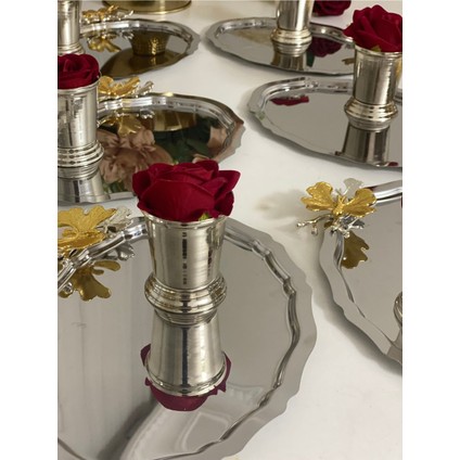 20X25 cm Oval Çelik Kelebekli Tepsi ve Kırmızı Güllü Gül Kovası 6'lı Set fiyatları