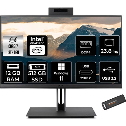 Veriton 4000 Intel Core I7 13700 12GB 512GB SSD 23.8" Fhd W11H All In One Bilgisayar & Per4 Bellek DQR03EM00GP357