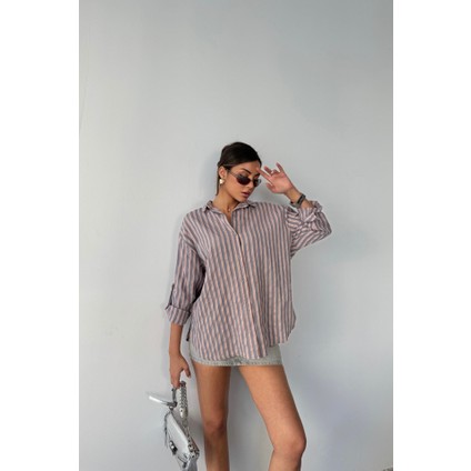 Mottisfashion Çizgili Gömlekketen - Antrasit