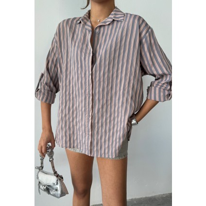 Mottisfashion Çizgili Gömlekketen - Antrasit fiyatları