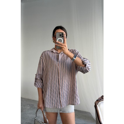 Mottisfashion Çizgili Gömlekketen - Antrasit modelleri