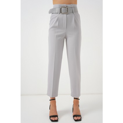 6556 Kemerli Kumaş Pantolon - Gri fırsatları