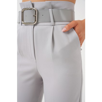 6556 Kemerli Kumaş Pantolon - Gri indirimleri