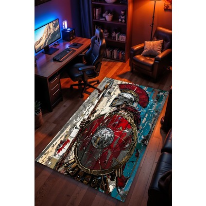 Spartalı Desenli Kaymaz Taban Makinede Yıkanabilir Gaming Oyuncu Gamer Genç Odası Halısı