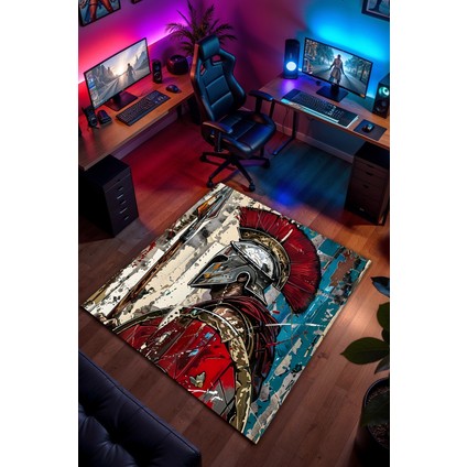 Spartalı Desenli Kaymaz Taban Makinede Yıkanabilir Gaming Oyuncu Gamer Genç Odası Halısı fiyatları
