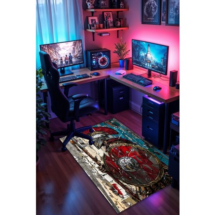 Spartalı Desenli Kaymaz Taban Makinede Yıkanabilir Gaming Oyuncu Gamer Genç Odası Halısı modelleri
