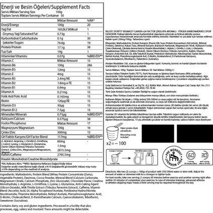 Bigjoy Big Mass Gainer GH Factors 5000 gr Çikolata Aromalı Arjinin ve B6 Vitaminli Karbonhidrat Tozu – Türkiye Üretimi Erkek Sporculara Özel