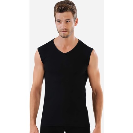 3 Adet Siyah Kolsuz Erkek Atlet V Yaka Sıfır Kol Tişört %100 Pamuklu modelleri