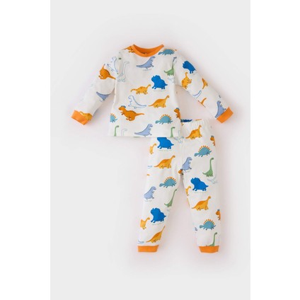 Erkek Bebek Pijama Takımı Dinazor Baskılı Uzun Kollu Üst Beli Lastikli Uzun Alt D7155A524WN