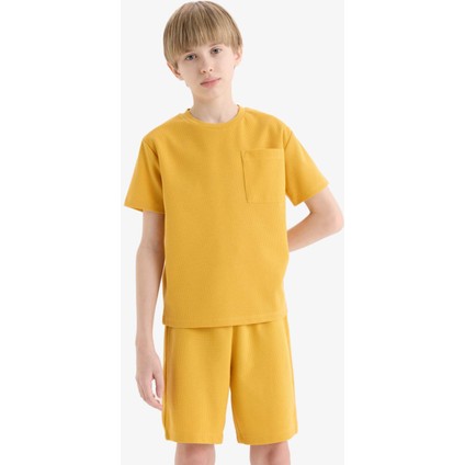 Erkek Çocuk Pijama Takımı Waffle Kısa Kollu Üst Beli Lastikli Şort D9993A825SM