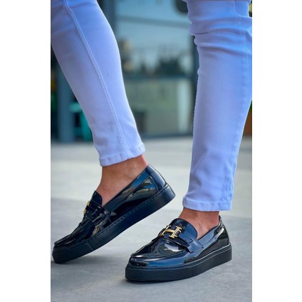 KB-027 Kuback Bağcıksız Kömür Rugan H Günlük Erkek Ayakkabı