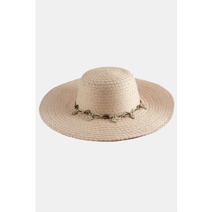 Zengezur Üçgen Deniz Kabuğu Hasır Şapka-Krem