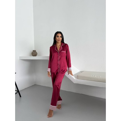 Bordo Saten Uzun Pijama Takımı fiyatları