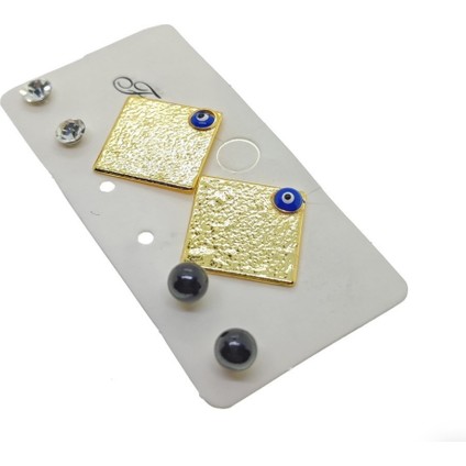 Altın Renk Kare Model Göz Nazar Mineli Kombin Küpe fiyatları