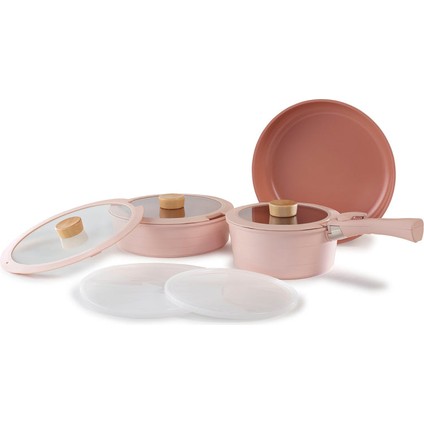 Midas Pembe 9 Parça Ayrılabilen Saplı Iç Içe Geçebilen Indüksiyonlu Tencere Tava Seti