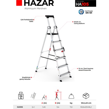 5+1 Basamaklı Hazar - Hazar Alüminyum Merdiven Ha105 fırsatları