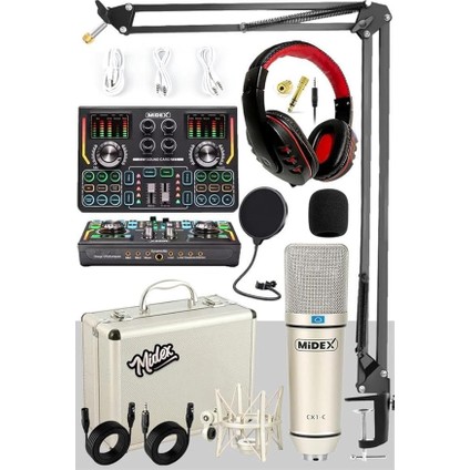 Cx1 Titanium Set Efektli Ses Kartı Mikrofon Kulaklık Stand Kayıt Canlı Yayın (Pc ve Telefon)