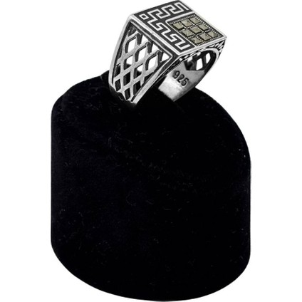 Markazit Taşlı Greg Desenli Kare Gümüş Erkek Yüzük fiyatları