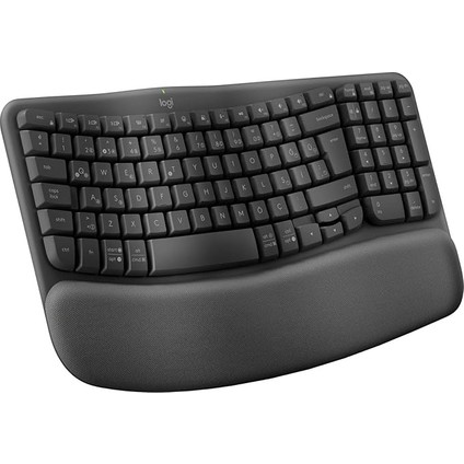 Wave Keys Kablosuz Dolgulu Avuç Içi Destekli Ergonomik Klavye, Konforlu Doğal Yazma, Easy-Switch, Bluetooth, Logi Bolt Alıcı, Çoklu Işletim Sistemleri, Windows/mac Için, Türkçe Q, Siyah