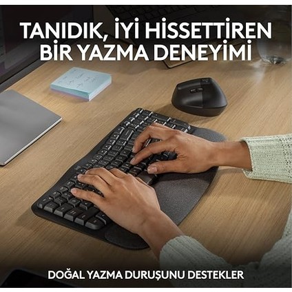 Wave Keys Kablosuz Dolgulu Avuç Içi Destekli Ergonomik Klavye, Konforlu Doğal Yazma, Easy-Switch, Bluetooth, Logi Bolt Alıcı, Çoklu Işletim Sistemleri, Windows/mac Için, Türkçe Q, Siyah fırsatları