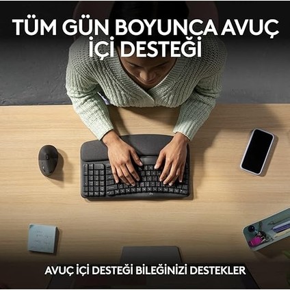 Wave Keys Kablosuz Dolgulu Avuç Içi Destekli Ergonomik Klavye, Konforlu Doğal Yazma, Easy-Switch, Bluetooth, Logi Bolt Alıcı, Çoklu Işletim Sistemleri, Windows/mac Için, Türkçe Q, Siyah indirimleri