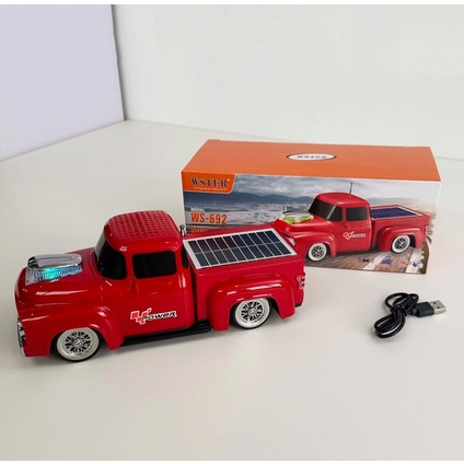 WS-692BT Kamyone Araba Radyolu Güneş Panelli Bluetooth Hoparlör Powerbanklı Kırmızı