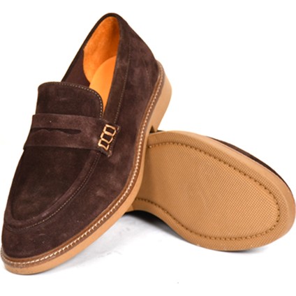 Hakiki Süet Deri Kahverengi Loafer Erkek Ayakkabı - 242023 fırsatları