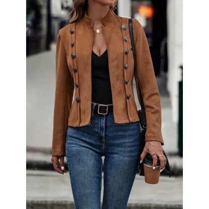 Kadın Uzun Kollu Hakim Yaka Yanlardan Düğmeli Kısa Süet Ceket modelleri