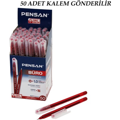50 Adet Pensan Büro Kırmızı Tükenmez Kalem M-Medium - 1.0mm Uç (5148) fiyatları