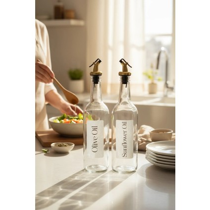 Zeytinyağı Ve Ayçiçek Yağı Damlatmaz Yağdanlık 500ml Dekoratif Gold Kapak