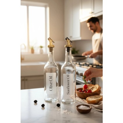 Zeytinyağı Ve Ayçiçek Yağı Damlatmaz Yağdanlık 500ml Dekoratif Gold Kapak fırsatları
