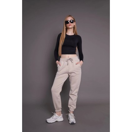 Jogger 3 Iplik Şardonlu Cepli Tek Alt Siyah Siyah Sütlü Kahve