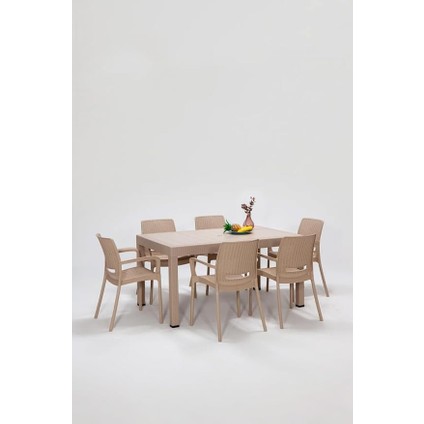 Rattan Lüx Dikdörtgen Cappucino Masa Takımı Bahçe&balkon