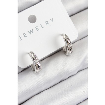 Bfs Pirinç Zirkon Taşlı Halka Model Gümüş Renk Kadın Küpe