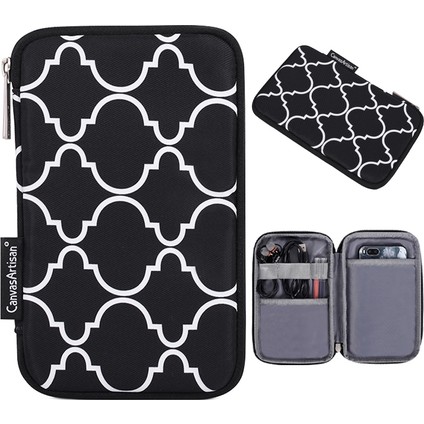Canvasartısan H39-S21 Polyester Izgara Doku Baskılı Dijital Aksesuarlar Saklama Çantası Kılıfı USB Veri Kablosu Kulaklık Şarj Cihazı Için - Siyah (Yurt Dışından)