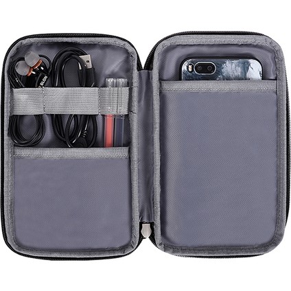 Canvasartısan H39-S21 Polyester Izgara Doku Baskılı Dijital Aksesuarlar Saklama Çantası Kılıfı USB Veri Kablosu Kulaklık Şarj Cihazı Için - Siyah (Yurt Dışından) modelleri