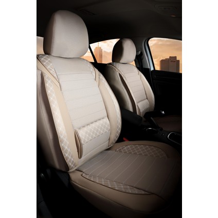 Fiat Freemont Uyumlu Lüks Yarı Deri Bel Destekli Oto Koltuk Kılıfı Vera Series Bej Renk