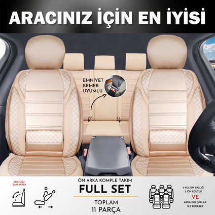 Fiat Freemont Uyumlu Lüks Yarı Deri Bel Destekli Oto Koltuk Kılıfı Vera Series Bej Renk fiyatları