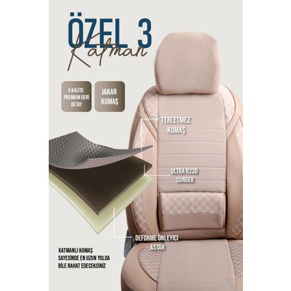 Fiat Freemont Uyumlu Lüks Yarı Deri Bel Destekli Oto Koltuk Kılıfı Vera Series Bej Renk fırsatları